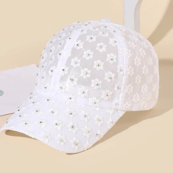 Boho Floral Rhinestone Mesh Breathable Baseball Cap - Picture 7 of 9